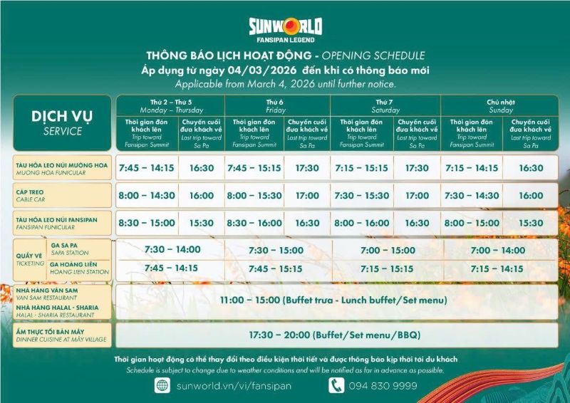 sunworld cable car fansipan operating hours